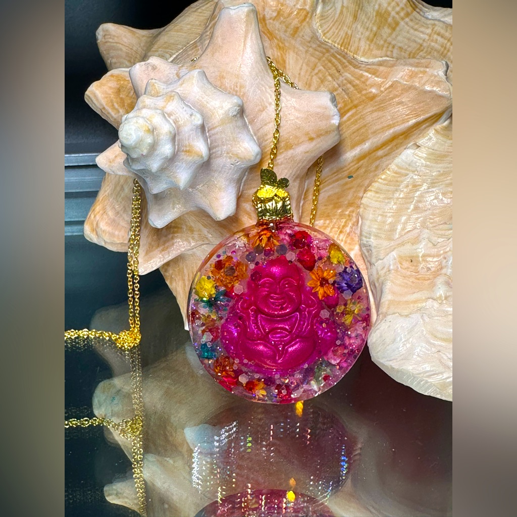 Mesmerizing Pink Buddha In Flowers Necklace 35$